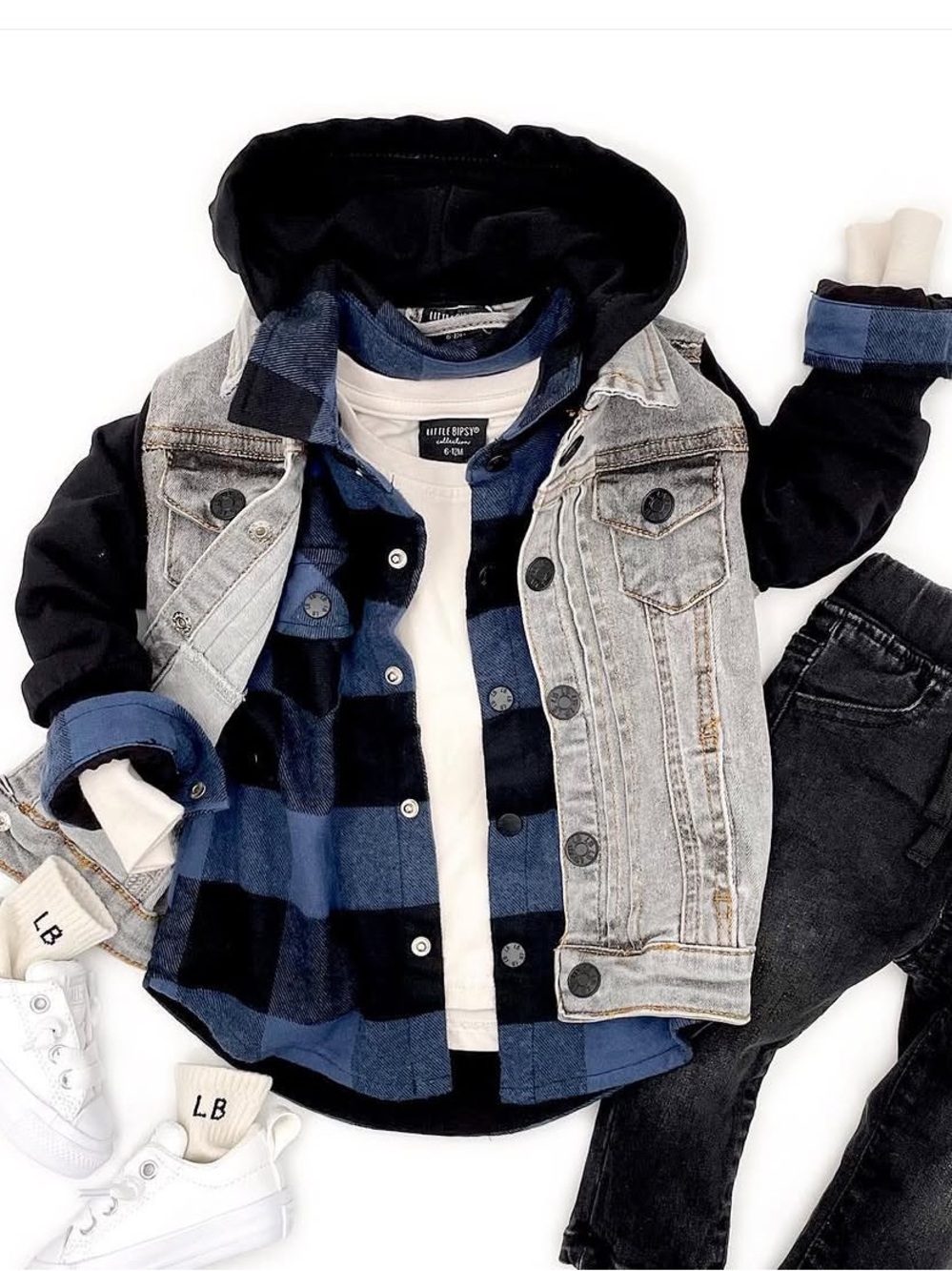 Little Bipsy Blue & Black Plaid Layered Button-Down Shirt